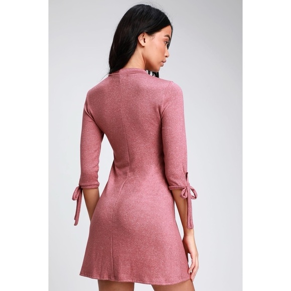 Lulu's Tie a Little Love Washed Mauve Pink Tie-Sleeve Knit Swing Dress - Picture 4 of 9
